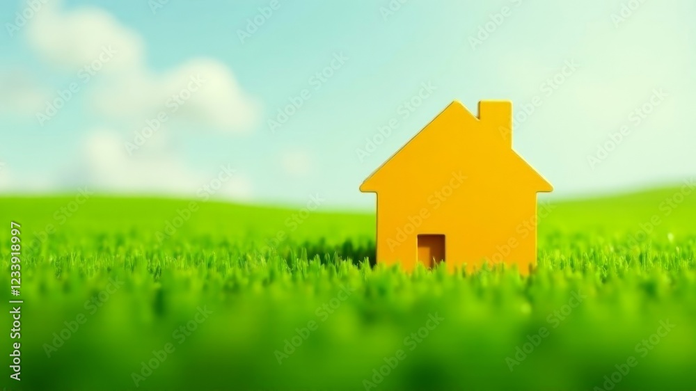 a yellow house figurine lies on the grass a yellow house figurine lies on the grass