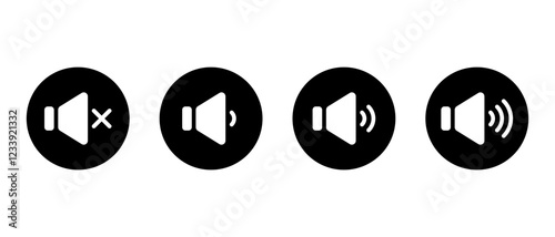 Sound speaker level icon on black circle. Audio volume sign symbol