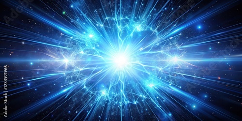 Electric blue light burst explosion with sparks in a futuristic environment, burst, futuristic,  burst, futuristic, technology