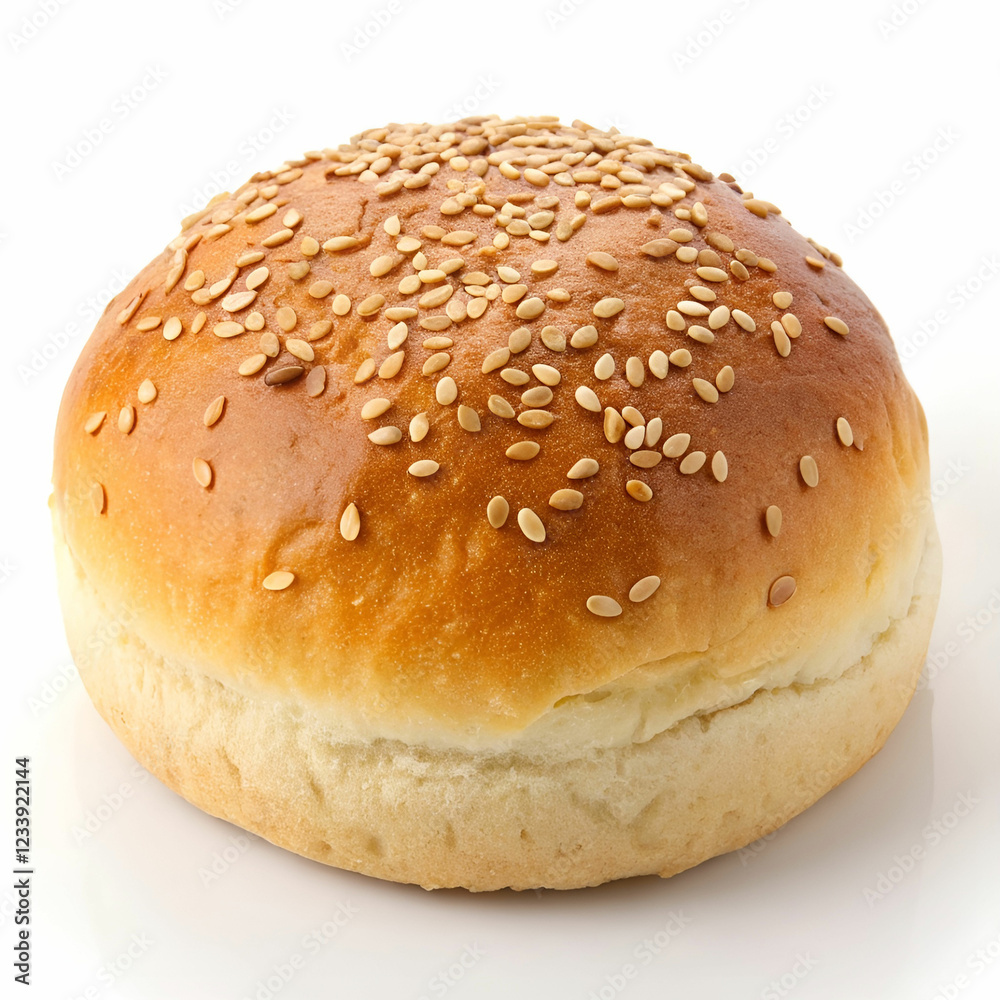 Baked whole round bun with sesame seeds made from fresh dough Baked whole round bun with sesame seeds made from fresh dough