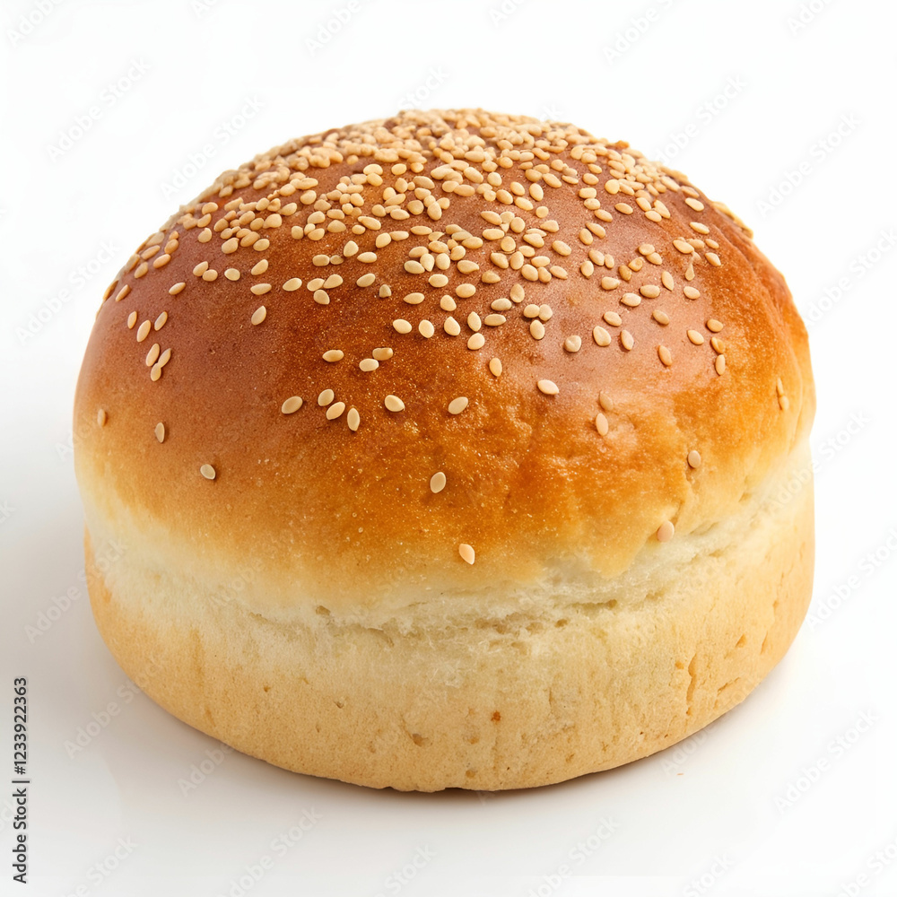 Baked whole round bun with sesame seeds made from fresh dough Baked whole round bun with sesame seeds made from fresh dough
