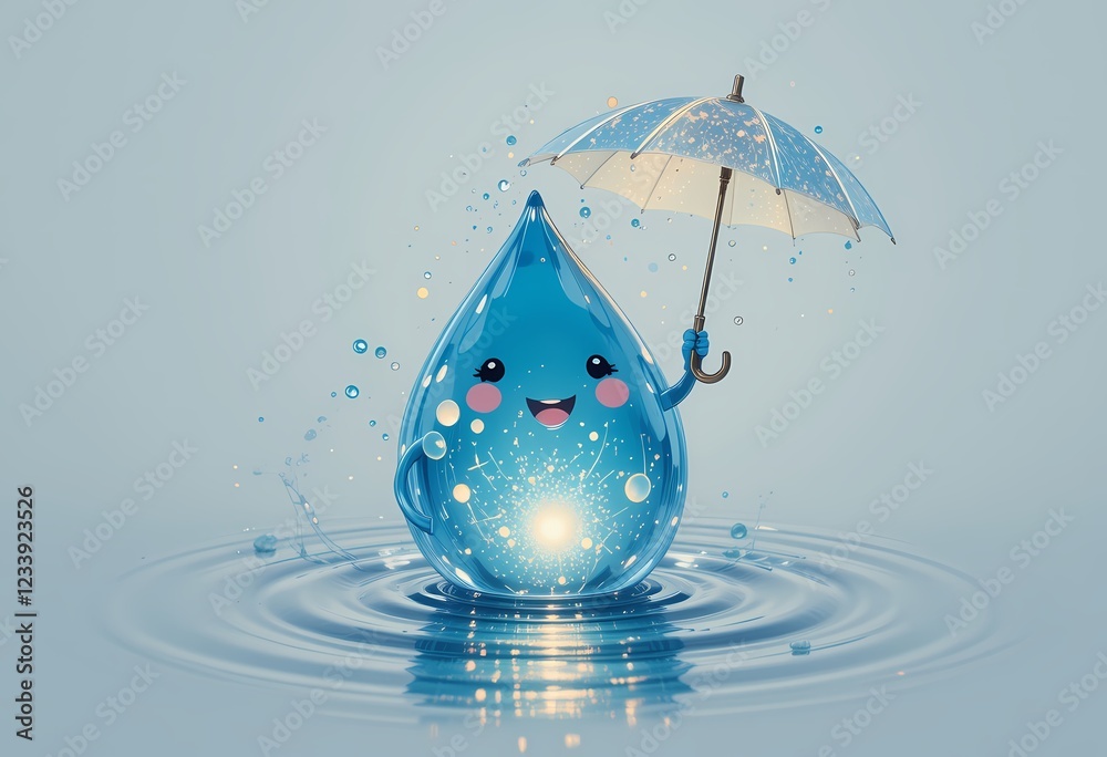 custom made wallpaper toronto digitalHappy water droplet holding an umbrella. Water conservation concept.