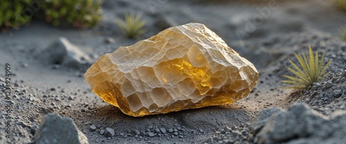 Hazy gold bauxite stone with pitted background photo