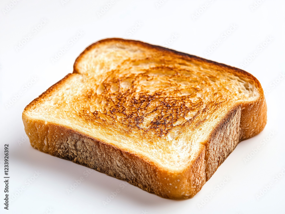 High-quality, detailed close-up of a toasted bread slice on a white background for professional marketing use. High-quality, detailed close-up of a toasted bread slice on a white background for professional marketing use.