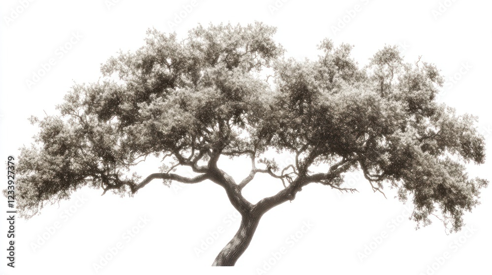 Fototapeta premium Sepia-toned tree, isolated on white, nature background, design element