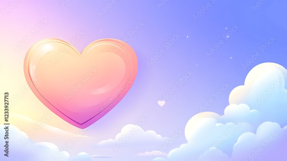 A large heart floats above pastel clouds and sky A large heart floats above pastel clouds and sky