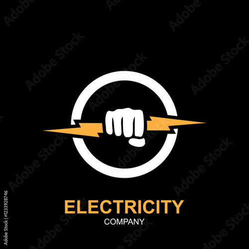 Electricity Company Logo with Fist and Lightning Bolt vector illustration logo design