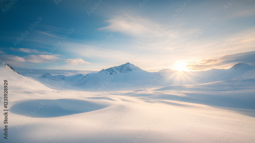 Majestic snow-covered mountain with sharp peaks glowing under the golden morning sun and a vast expanse of untouched snow
Majestic snow-covered mountain with sharp peaks glowing under the golden morning sun and a vast expanse of untouched snow