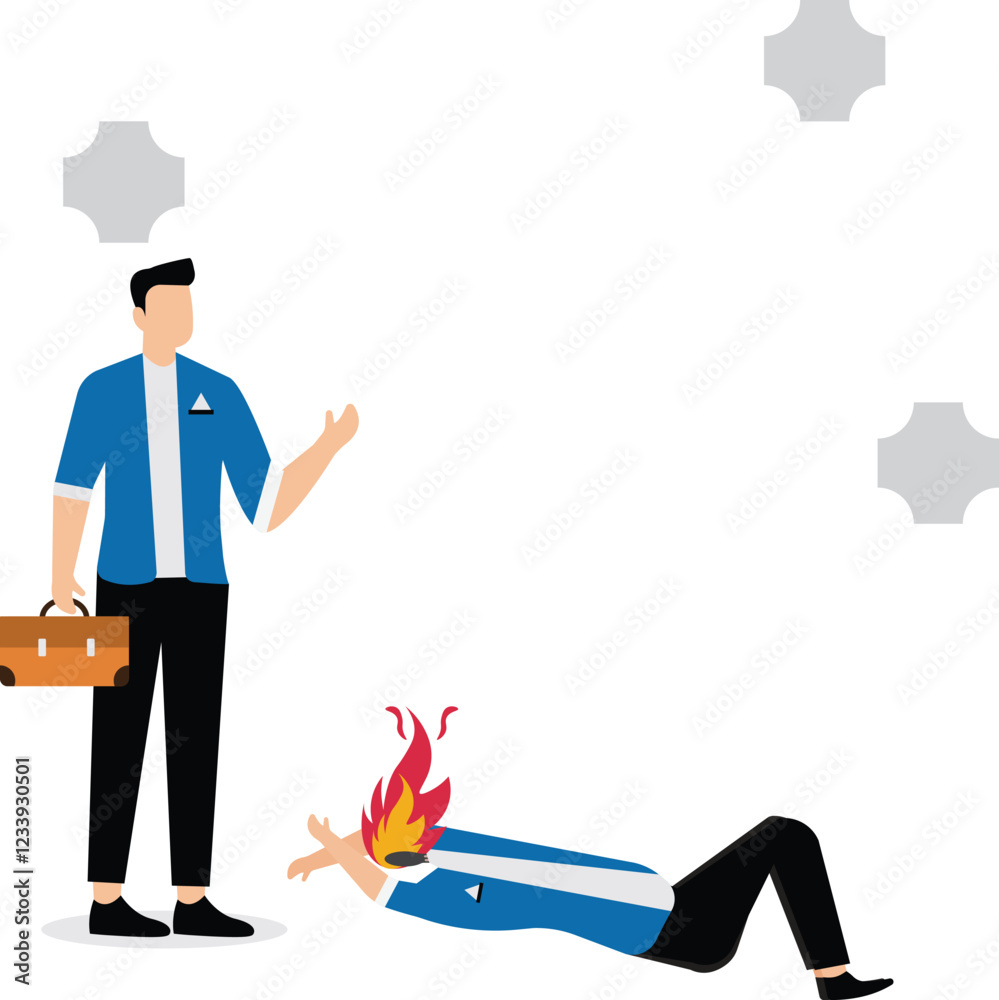 The businessman watched in horror as his coworker's head turned into a burning match, the stress of work or life was too much, and anxiety or anxiety The businessman watched in horror as his coworker's head turned into a burning match, the stress of work or life was too much, and anxiety or anxiety