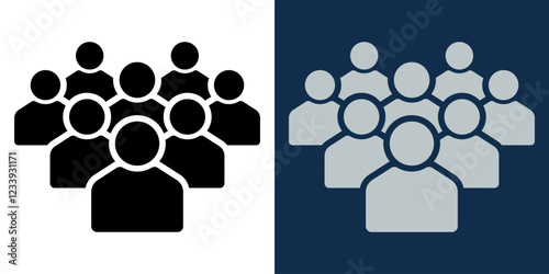 Group of people or crowd. Symbol of a team, society, community, or social network.