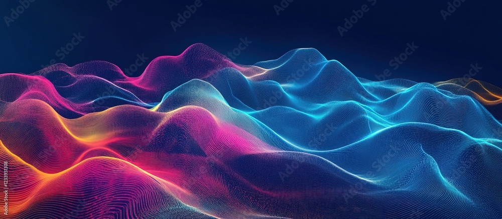 Obraz premium Colorful 3D waves with bright lines.