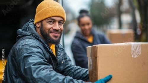 Community Outreach Program: Mover Volunteers Unloading Donation Box from Truck