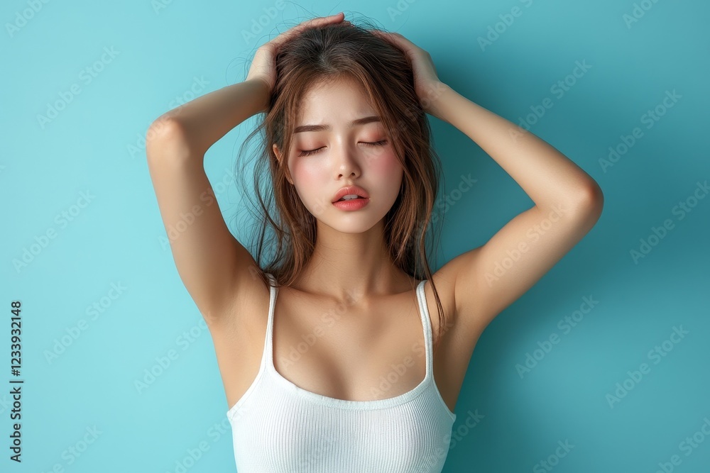 Young Asian females feeling dizzy after standing too fast, have symptoms of low blood pressure Young Asian females feeling dizzy after standing too fast, have symptoms of low blood pressure