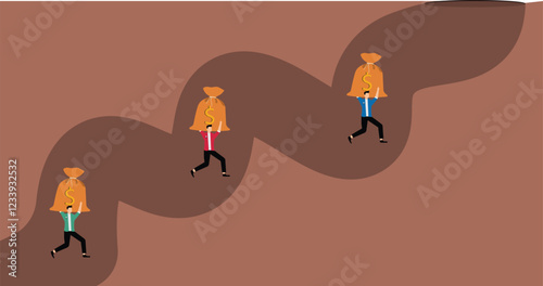 Thieves steal money, illegal gains, money laundering or financial crimes, illegal smuggling, businessmen steal bags of money from underground tunnels