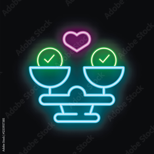 Neon icon representing balance between love and agreement, illustrating the concept of healthy relationship