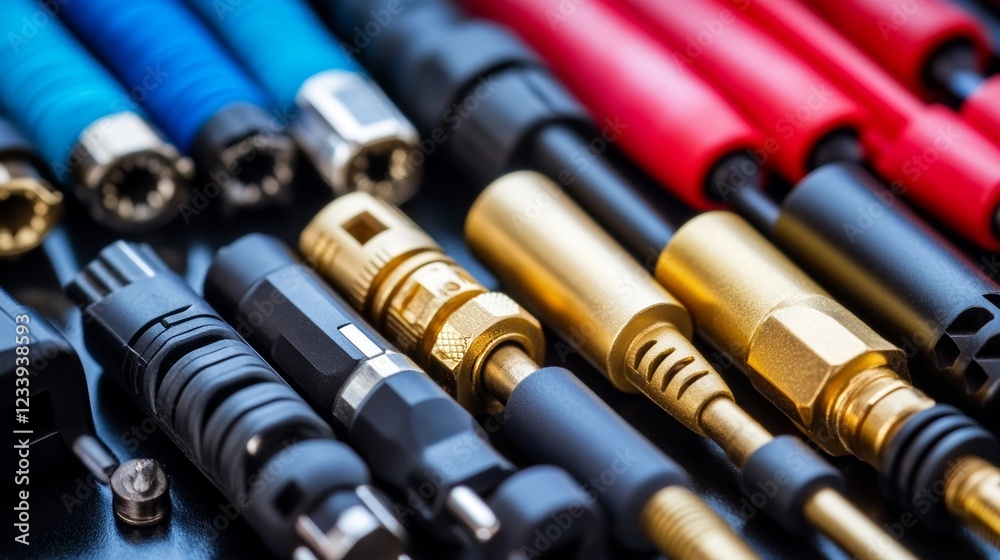 Assorted electrical connectors and cables arranged neatly in a workshop for efficient access during projects Assorted electrical connectors and cables arranged neatly in a workshop for efficient access during projects