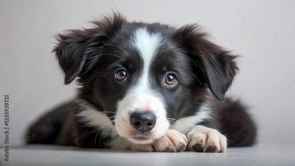 Fototapeta premium Border Collie Black Puppy Cuddling, puppy, black, puppy, black, snuggle,cute, breed, puppy care, play, playful, furry