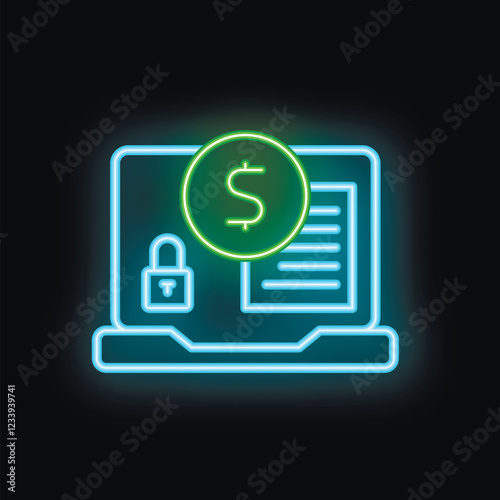 Neon style icon representing a secure online payment system for e commerce platforms