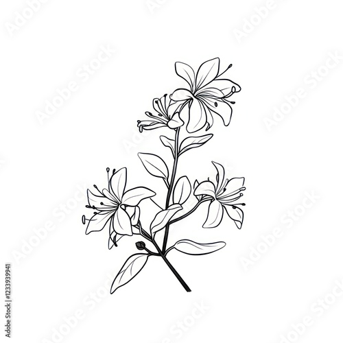 Honeysuckle flower illustrated graphics drawing.
