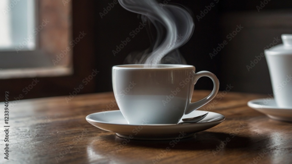 Fototapeta premium cup of black coffee in a white ceramic mug