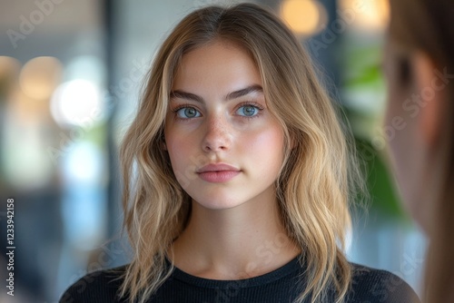 Confidence before get interview in the first jobber, Young woman looks at the mirror and practicing talking to herself preparing to interview job