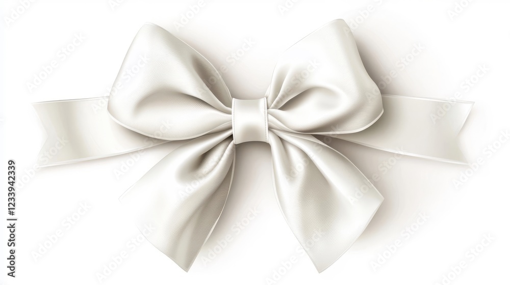 Elegant white satin bow tied neatly on ribbon, perfect for gift wrapping and special occasions Elegant white satin bow tied neatly on ribbon, perfect for gift wrapping and special occasions