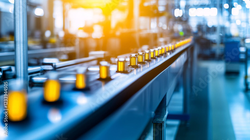 Wallpaper Mural modern factory interior with conveyor belt and glowing lights Torontodigital.ca