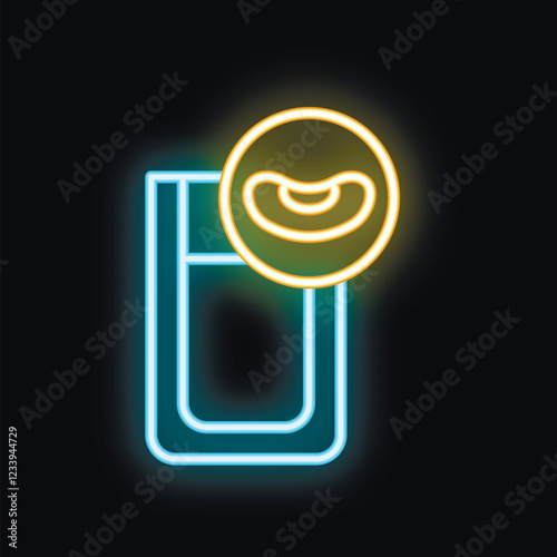 Bright neon sign depicting a glass with a cashew nut, symbolizing a vegan milk alternative