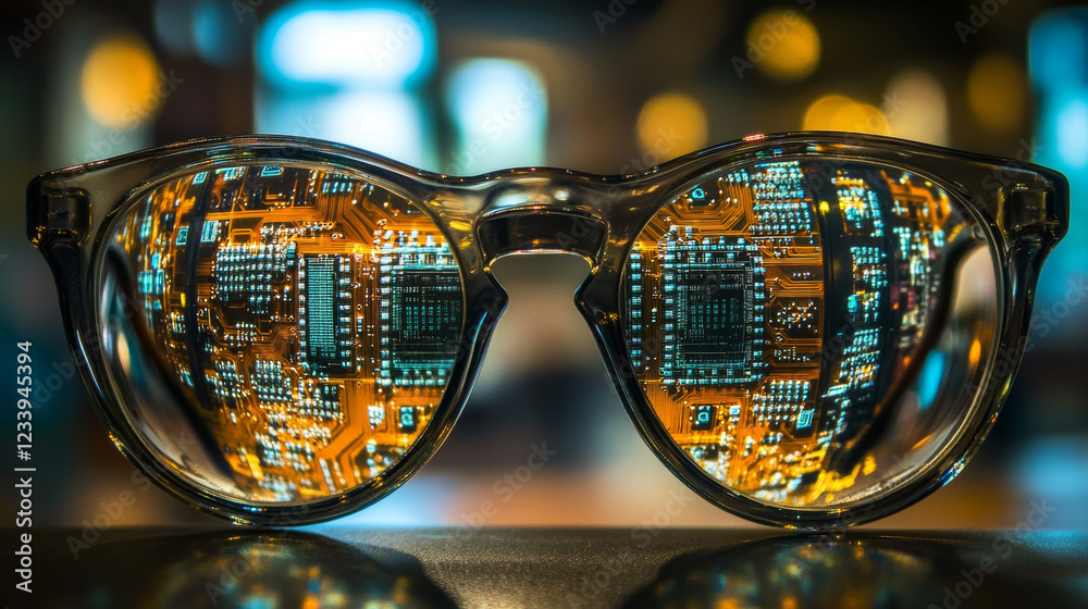 Reflection of a circuit board on glasses Reflection of a circuit board on glasses