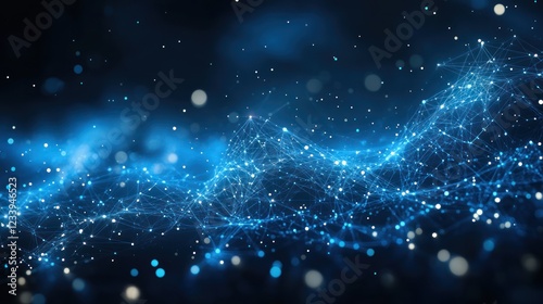 Abstract blue digital wave, glowing particles, dark background, tech concept