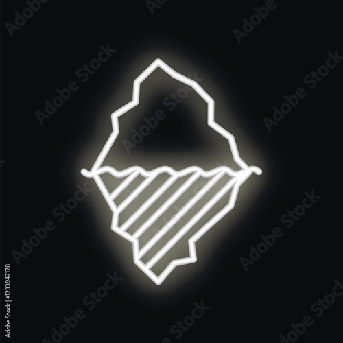 White glowing neon line iceberg icon isolated on black background