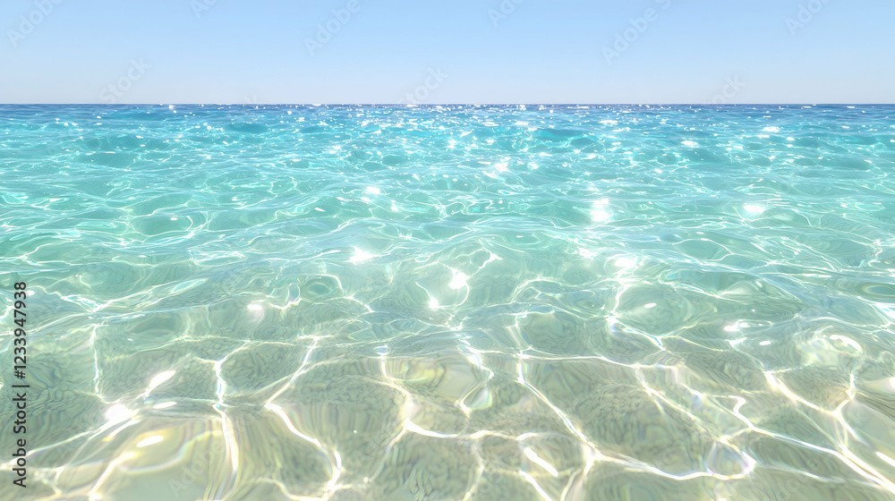 Clear turquoise ocean water, sunny day, calm sea, relaxing background, travel brochure Clear turquoise ocean water, sunny day, calm sea, relaxing background, travel brochure