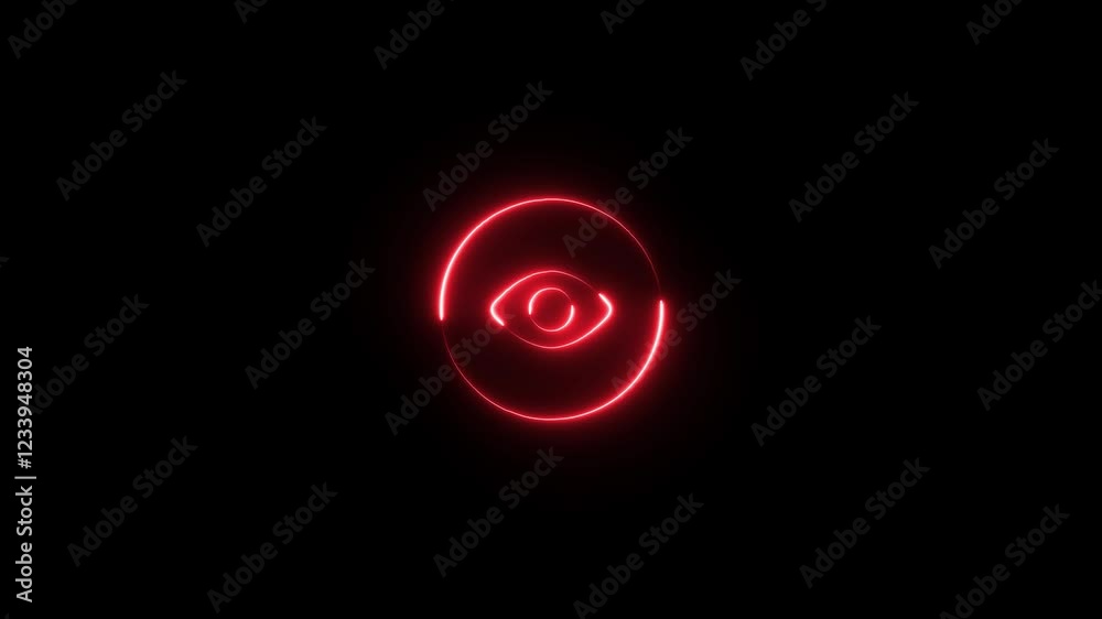 Neon glowing Human eye icon animation on the black background.