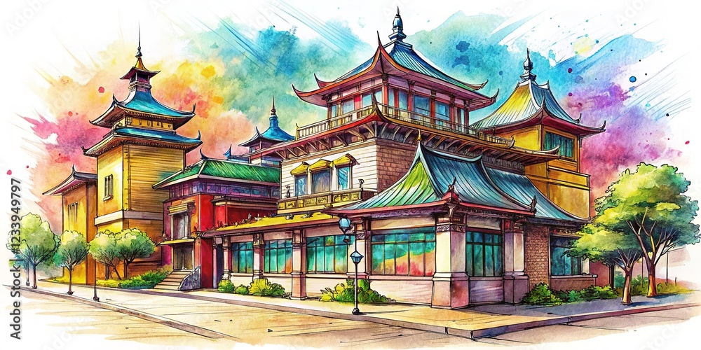 Obraz premium Architectural Sketches with Abstract Patterns