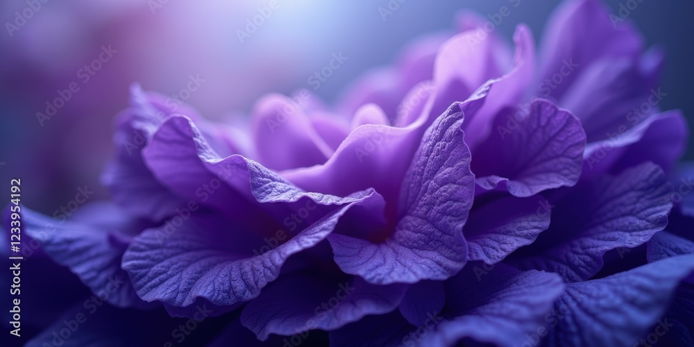 Deep purple petals unfurl in a close-up dance; their velvet texture contrasts with delicate, lighter-edged blooms against a serene backdrop Deep purple petals unfurl in a close-up dance; their velvet texture contrasts with delicate, lighter-edged blooms against a serene backdrop