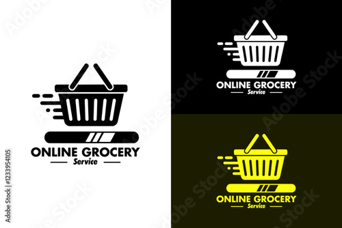grocery basket with a loading bar and lines, supermarket, superstore, online grocery, mart, organic food market, grocery shop, butcher market, farmers market, ecommerce store, vector, logo, icon