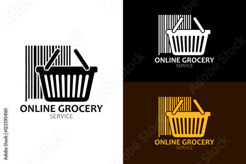 barcode with shopping basket, online grocery logo, superstore, supermarket, shopping mall, mart, farmers market, butcher market, online business, organic food market, vector, logo, abstract