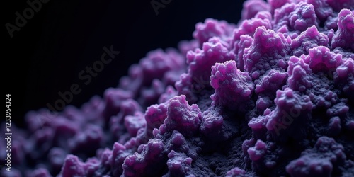 A mesmerizing close-up of layered dark purple rock against a jet-black backdrop, highlighting vibrant textures from deepest purple to lighter hues beneath photo