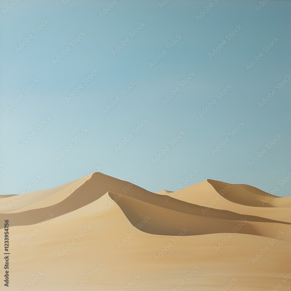 Endless Sands: Panoramic view of sand dunes under a clear, blue sky, evoking feelings of vastness, isolation, and the raw power of nature. Endless Sands: Panoramic view of sand dunes under a clear, blue sky, evoking feelings of vastness, isolation, and the raw power of nature.