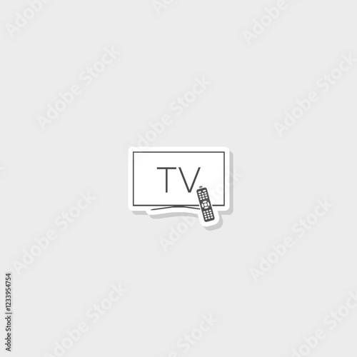 Smart TV with remote control icon sticker isolated on gray background