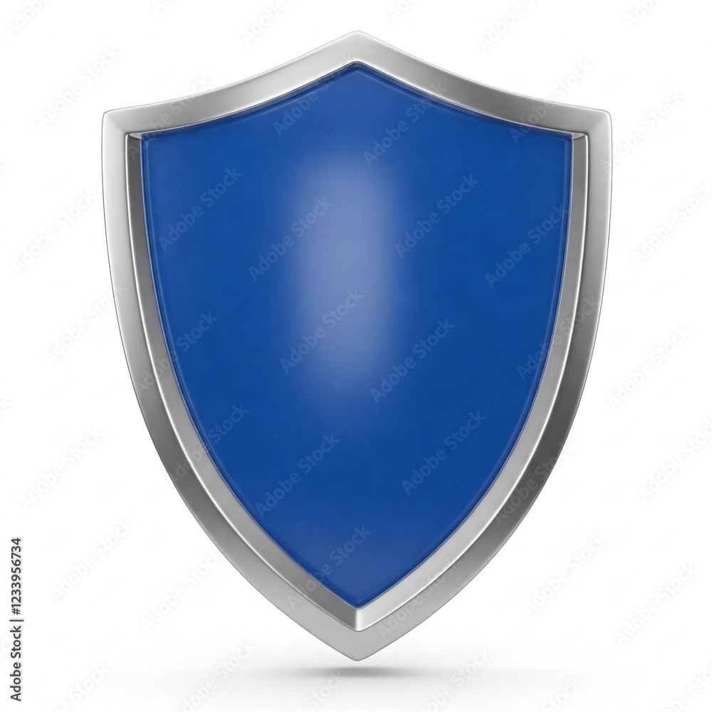 blue shield icon with silver trim 3d render isolated white background security protection symbol concept blue shield icon with silver trim 3d render isolated white background security protection symbol concept