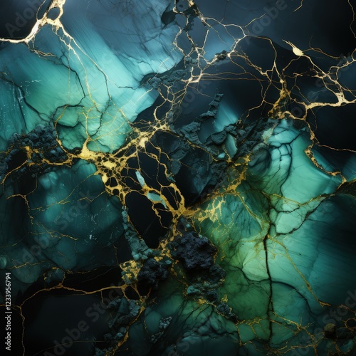 Luxury Natural Green Neon and Black Marble Texture in High Contrast