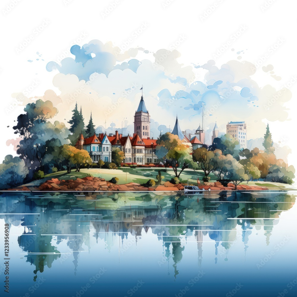 Obraz premium Digital Minimalistic Art Depicting Perth’s Skyline and Urban Landscape