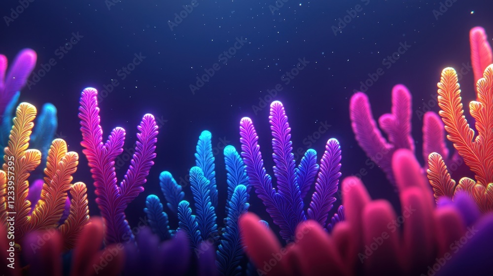 Fototapeta premium Vibrant Abstract Coral Reef in Deep Blue Ocean