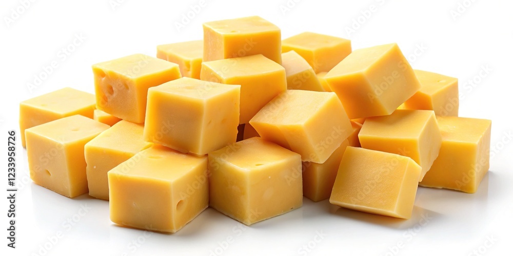 Isolated cheese cubes, top view, ready for design. Isolated cheese cubes, top view, ready for design.