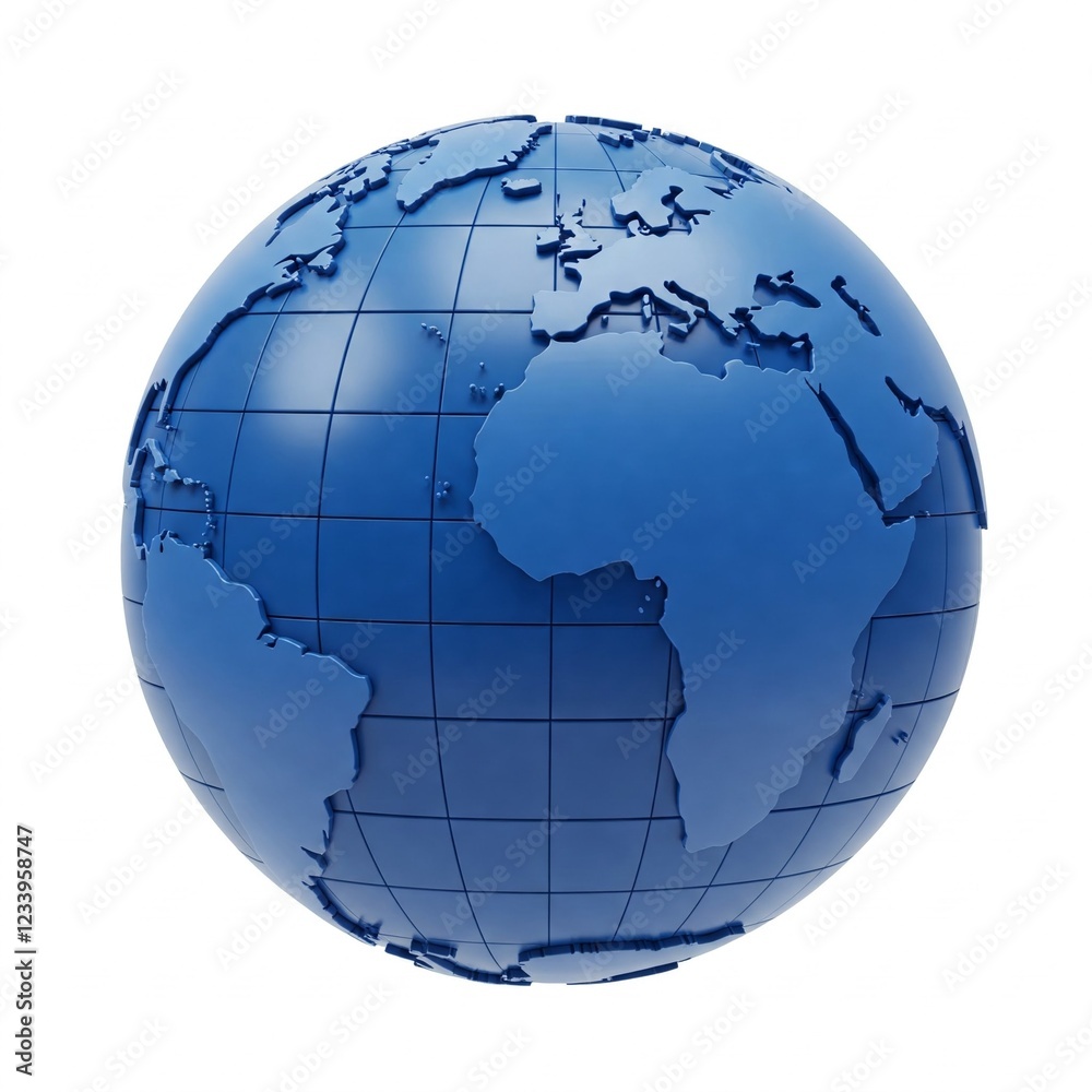 Fototapeta premium 3d render of a blue globe with detailed earth continents and white background