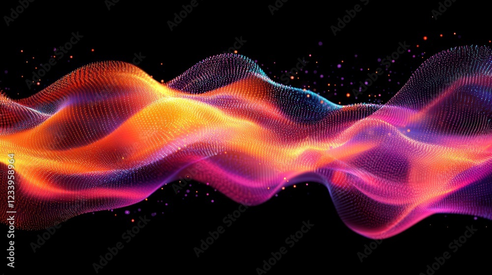 Fototapeta premium Abstract wave, glowing, digital, particles, dark, background, design, element