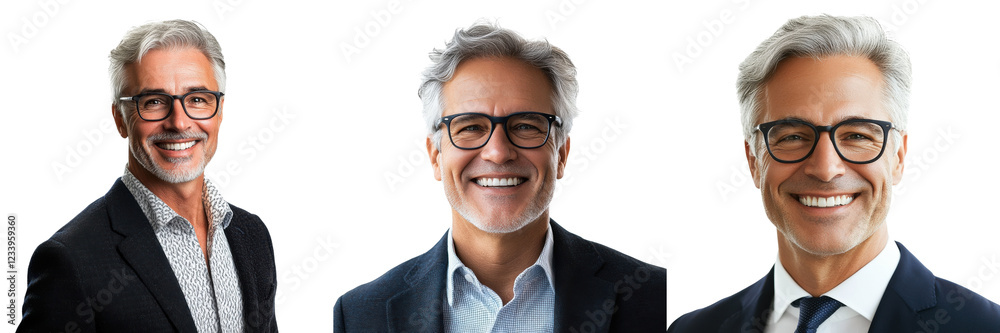 A Set of Distinguished Senior Businessman Portraits in Corporate Attire Isolated on Transparent Background A Set of Distinguished Senior Businessman Portraits in Corporate Attire Isolated on Transparent Background