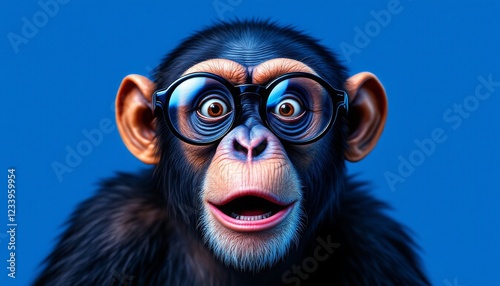 Surprised Chimpanzee Wearing Glasses Digital Art