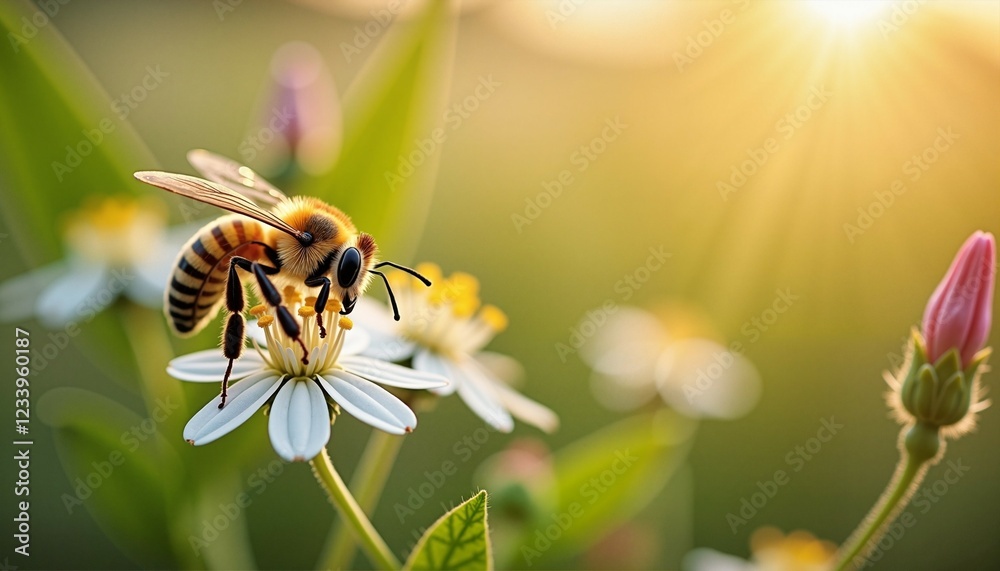Bee on a flower on a sunny spring day Bee on a flower on a sunny spring day